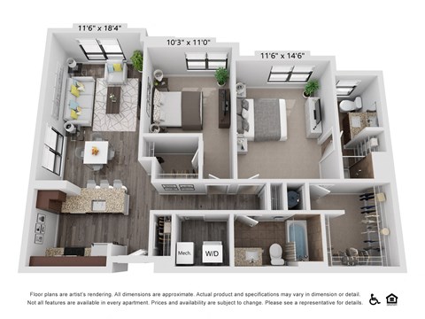 Floor plan for 2 beds, 2 baths, 1026 sqft